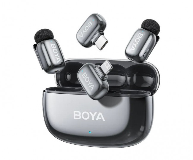 Беспроводная микрофонная система Model: BOYA mini 2-01-Lunar Silver | (USB-C+Lightning) RX + 2 TX + CC